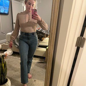 Abercrombie Tan & White Backless Long Sleeve